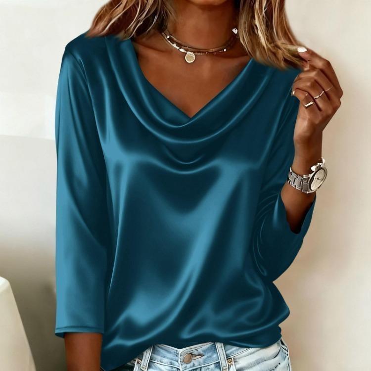 Long Sleeve Solid Tops Blouse Business Casual Dressy Shirt 3 4 Sleeve Women