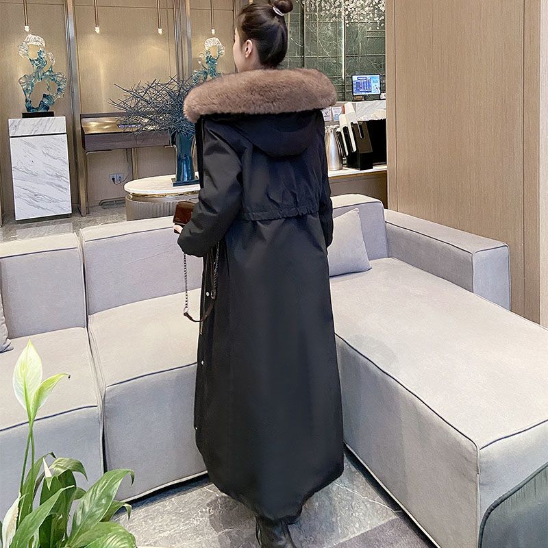 Nuova giacca invernale per mamme, parka in pelliccia sintetica ispessita con fodera staccabile e design lungo al ginocchio