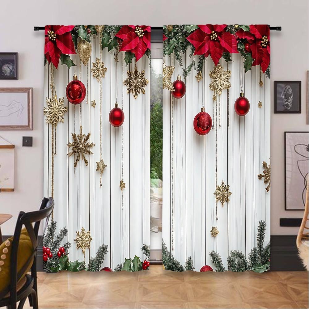 Flat Printing Christmas Hot Curtains Festive Ornaments Digital Printed Polyester Drapes Birthday Party Use Set Of 2 Made