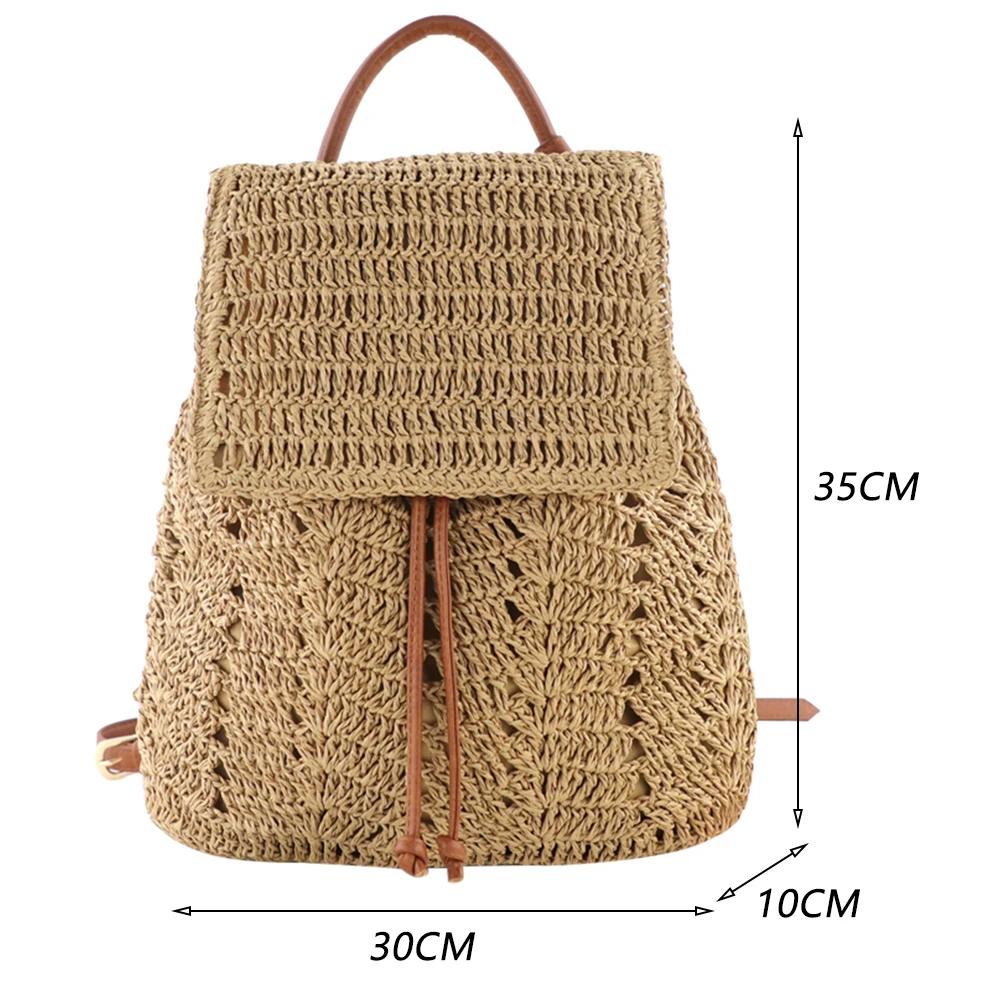 Ladies Beach Bag Summer Handmade Woven Handbags Bohemian Straw Weaving Backpacks Women Fashion Rucksack Large Capaacity Knapsack