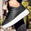 Men's 8CM Height-Boosting White Low-Top Cowhide Casual Shoes, Thick Sole, Large Sizes, Youth Fashion