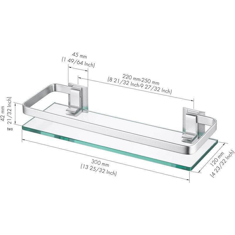 Space Aluminum Glass Shelf - Multi-size, Single or Double Layer Rectangular Bathroom Storage Shelf.