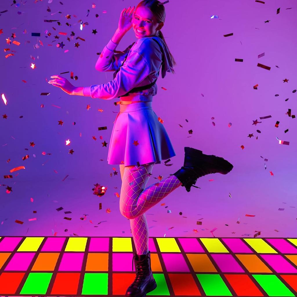 Mixweer 1 Pcs 118 x 39 Inch Disposable Neon Dance Floor 80s 90s Party Decorations DIY Plastic Dance Floor Neon Carpet Runner for Outdoor Birthday