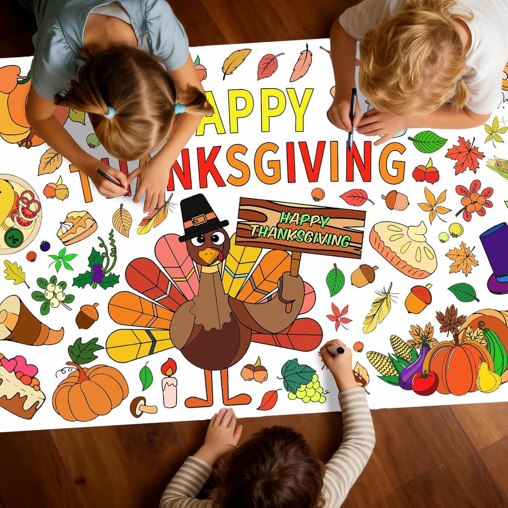 Muswarm Coloring Poster Tablecloth, Giant Poster,Paper Thanksgiving Coloring Banner Games and Family Activities, for Party Decorations,