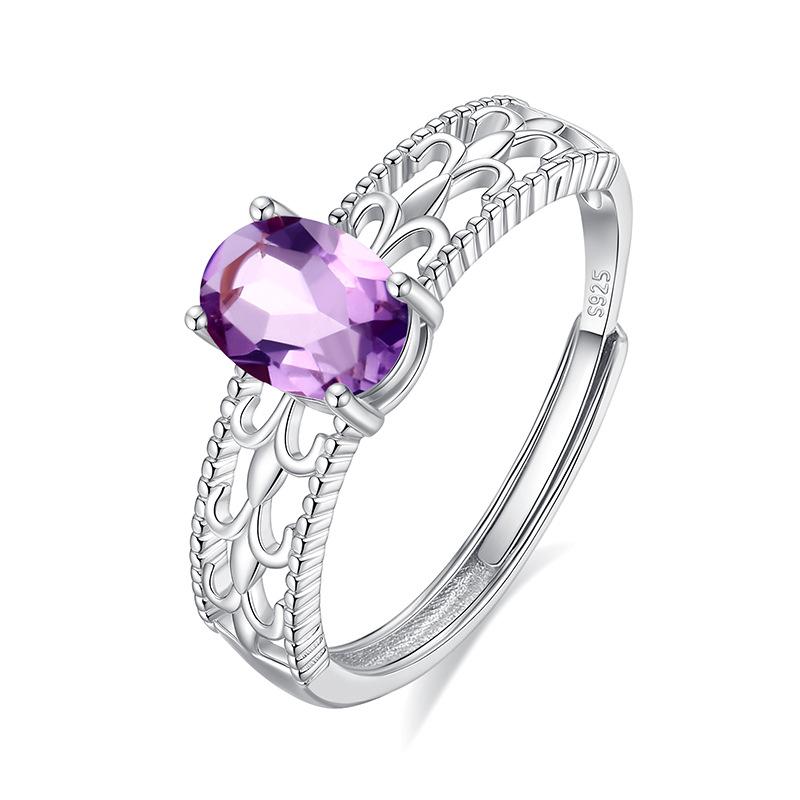 S925 sterling silver adjustable ring women's natural crystal stone jewelry hollow high-end design light luxury ring daily gift