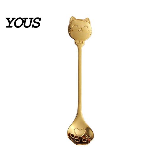 Cute Cat Paw Spoon Coffee Spoon, Stainless Steel Claw Teaspoon, Embossed Design Multi-Color Electroplated Stirring for Ice Cream Yogurt