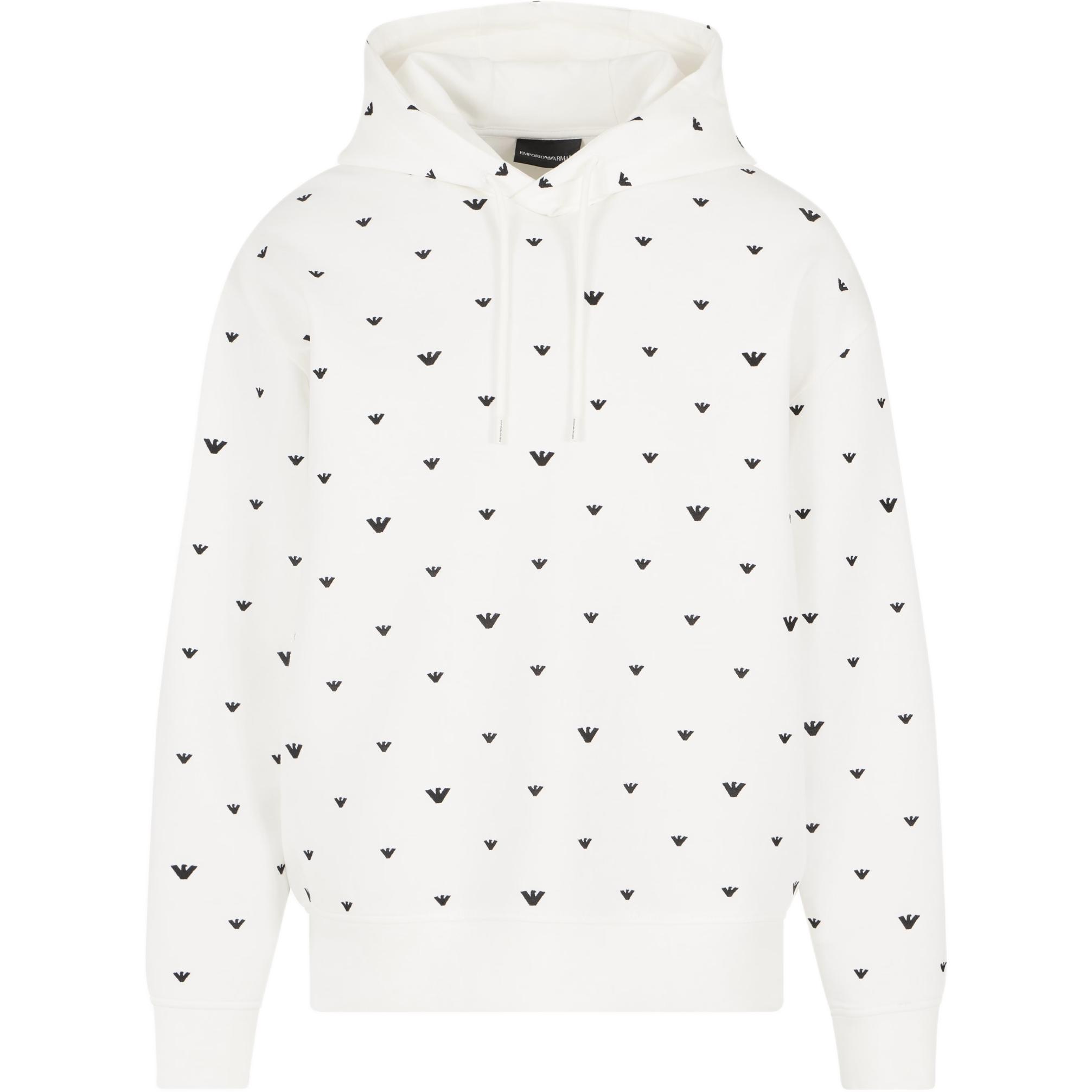 Emporio Armani Logo Embroidered Hooded Long Sleeve Sweatshirt Men sweatshirt White EM001402-AF10013-F0085 M