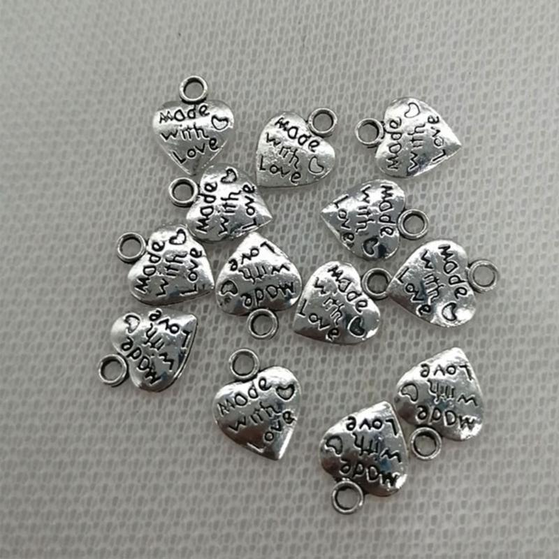 60pcs Heart Charm Made With Loves Pendant 12x10mm Tibetan Antique Silver Color Pendants Jewelry Making DIY Handmade Craft