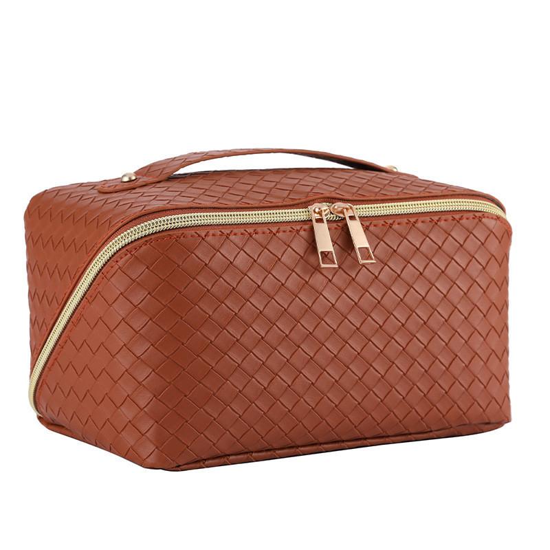 Cross-border Weaving Pattern Pillow Cosmetic Bag Portable Large Capacity Leather Hand-held Wash Bag High-value Travel Storage Bag StyleD