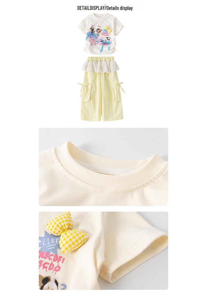 2026 Stylish Girls' Summer Set: Baby T-shirt & Cargo Pants Two-Piece Outfit