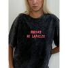 European and American Retro Old Washed Black Letters Print Cotton T-shirt Letter Printed Loose T-shirt