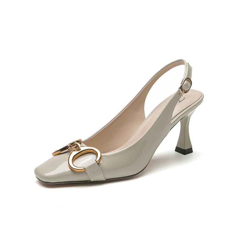 Fashion Women's Sandals Shoes Fashion New One-word Buckle High Heels Women's Square Toe Fine with Heel Single Shoes Height Shoes Sandals
