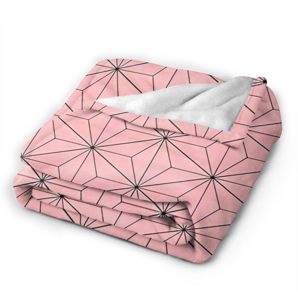 Nezuko's Kimono Tribute- Asanoha Pink Hemp Leaf Blanket Demon Slayer Flannel Funny Warm Throw Blanket for Home Winter