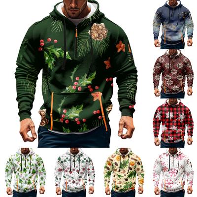 Men's Christmas Print Hooded Half-Zip Casual Sports Sweatshirt