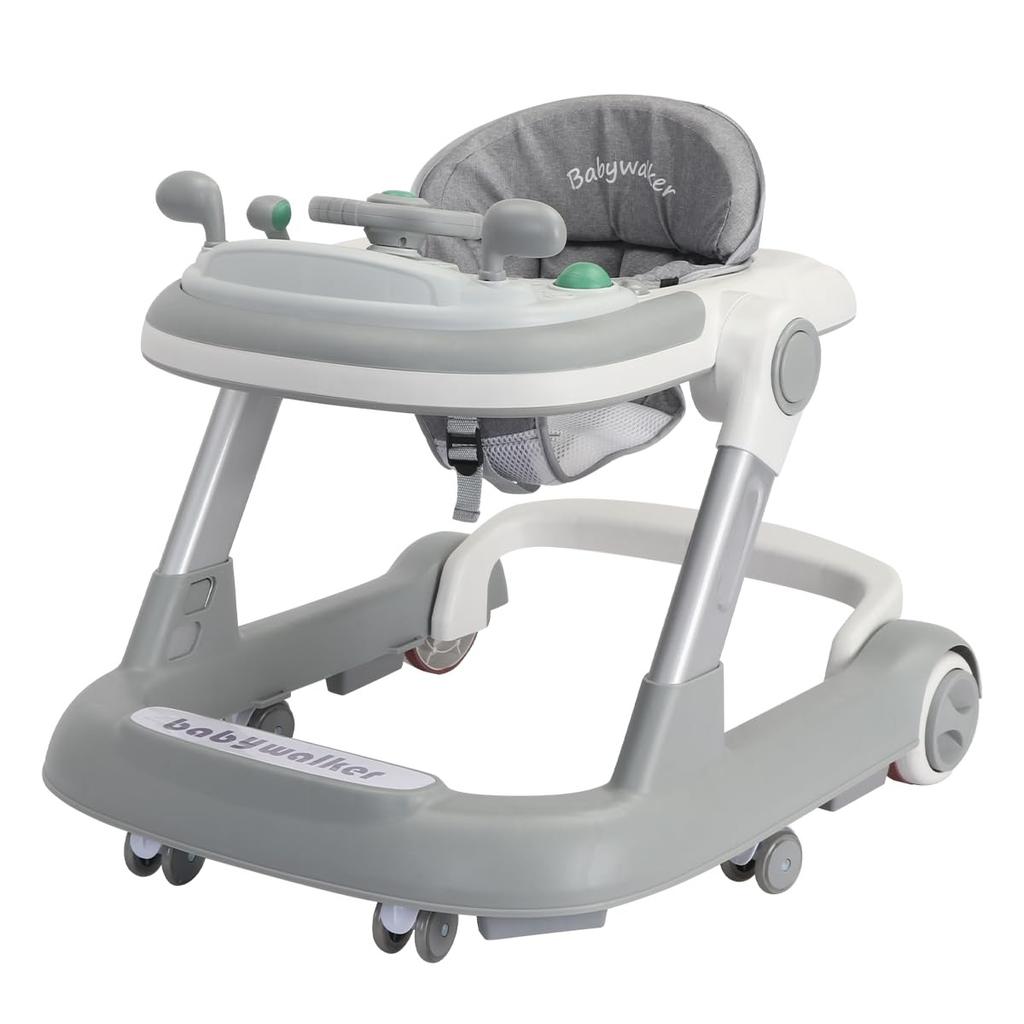 Faltbarer Aktivitäts-Gehwagen, Kleinkind Baby Schiebewagen mit abnehmbarem Füttertablett & Musiktablett(Ohne Akku), 2 in 1 Baby Walker