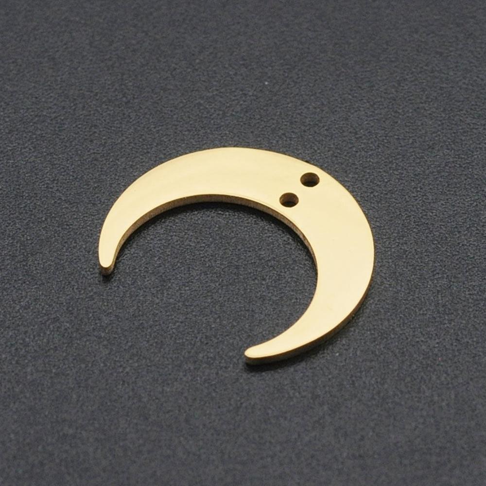 5pcs 201 Stainless Steel 2-Loop Link Pendants Laser Cut Crescent Golden 17x20x1mm Hole: 1.4mm