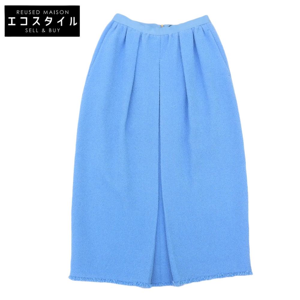 DRAWER Drawer Wool X Nylon Tweed Flared Long Skirt for Women, Blue, Size 40, 6524-299-1595 Skirt 40 blueUsed