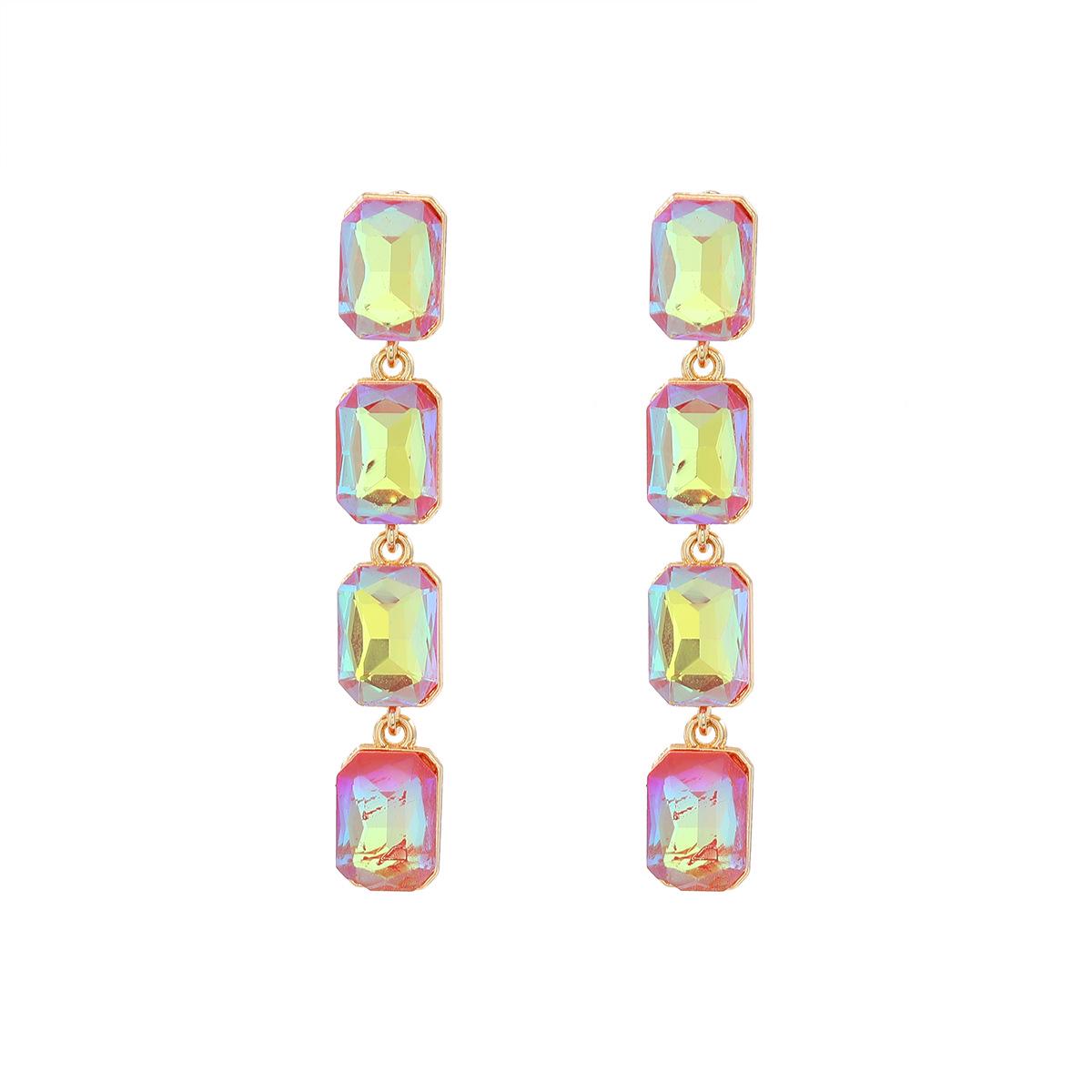 

Геометрические многослойные квадратные серьги-подвески с цветными бриллиантами в европейском и американском стиле розовый
