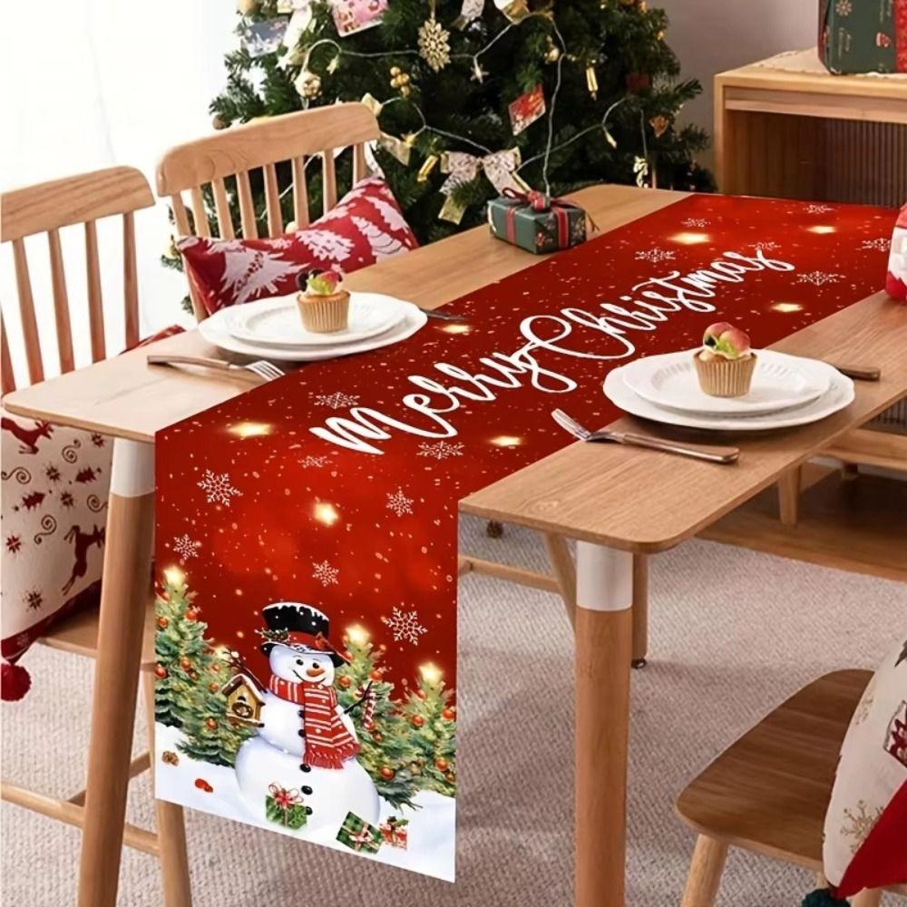 New New Year Christmas Table Runner Santa Claus Elk Christmas Tablecloth Navidad Gift Snowman Xmas Table Flag Cover Home Decor