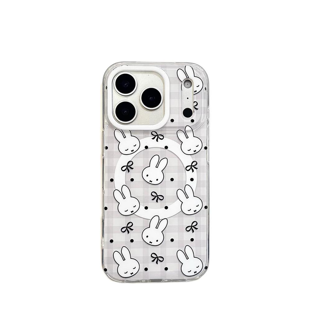 Trendy Miffy Magnetic Anti-Drop Phone Case for iPhone 17/16 Pro Max - Grey/White