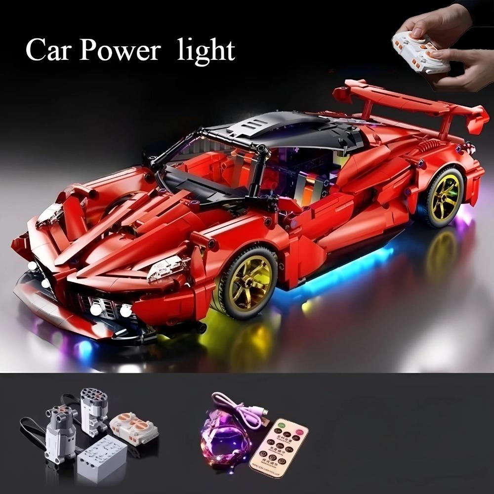 1:14 Rotes Baustein-Sportwagen RC-Spielzeug, Auto-Baustein-Spielzeug, Geburtstagsgeschenk, Sportwagenmodell DIY, Geschenk für Kinder
