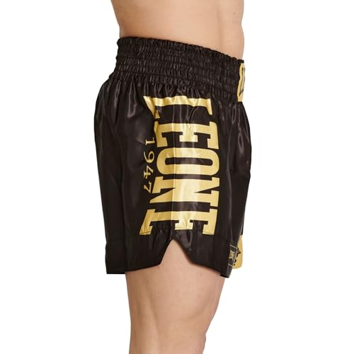 Leone 1947 DNA Shorts, Unisex Muay Thai/Kickboxing Shorts, Satin Fabric with Elastic Waist (Size M), Black/Gold, AB966 [Authentic]
