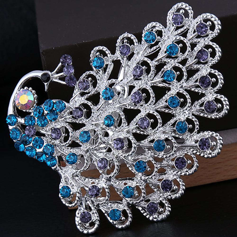 

Броши со стразами и павлином, хрустальная брошь в виде животного, булавка, свадебные украшения, подарок для вечеринки синий