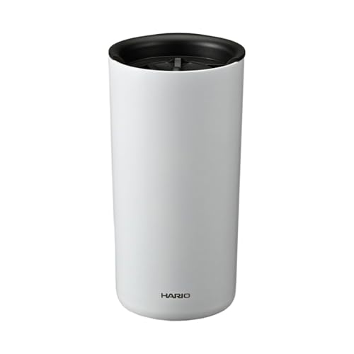HARIO Ceramic Coated Double-Walled Vacuum Insulated Tumbler, 350mL Capacity, Keeps Drinks Hot or Cold, Swivel Lid, White CTF-350-W