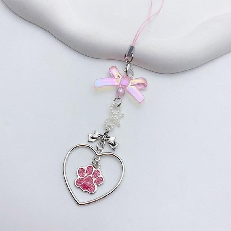 Bowknot Heart Pendant Cellphone Strap Phone Chain Detachable Beaded Phone Lanyard Handmade Keychains for Wallet Bag