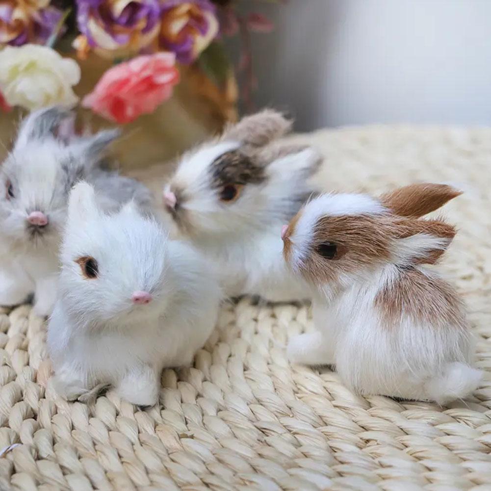 Cute Simulation Plush Rabbit Ornament Easter Furry Animal Model Bunny Miniature Home Decoration U5I0