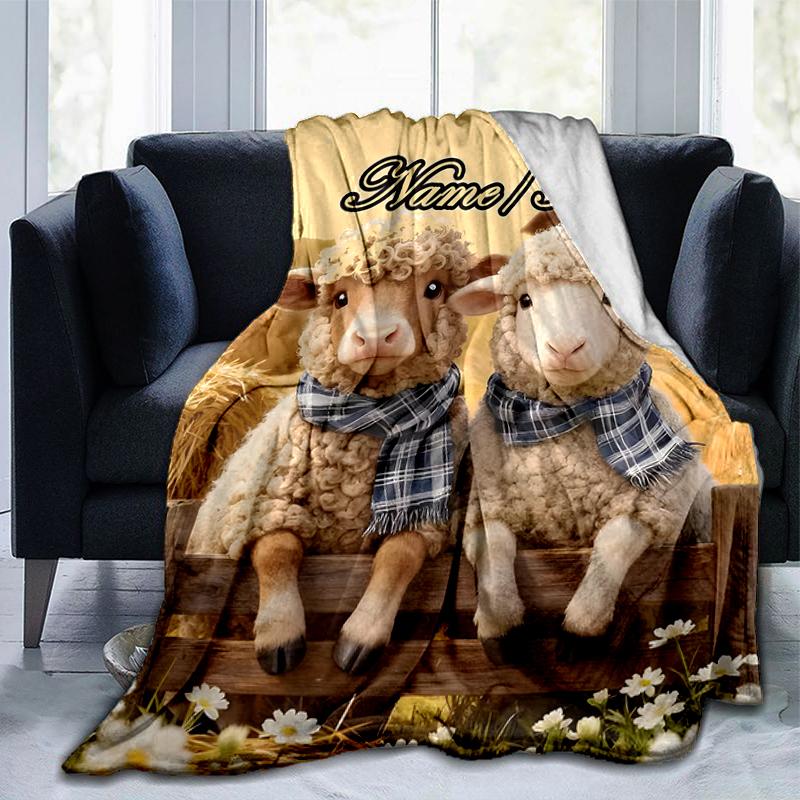 1PC Custom Name Sheep Plaid Scarves outdooor Flannel blankets Throw Blanket All-Season Throw Gift Bedspread for Couch, Bed, Camping Holiday Birthday g