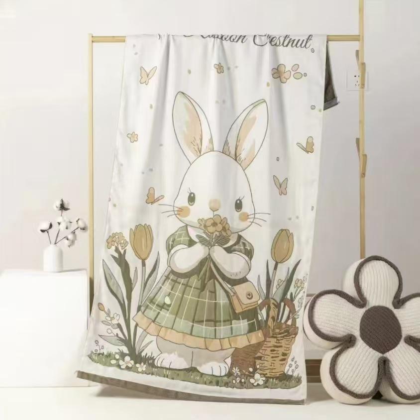 New National Tide Quick-Dry Pure Cotton Gauze Bath Towel - Soft, Large, Cartoon Design for Adults & Kids