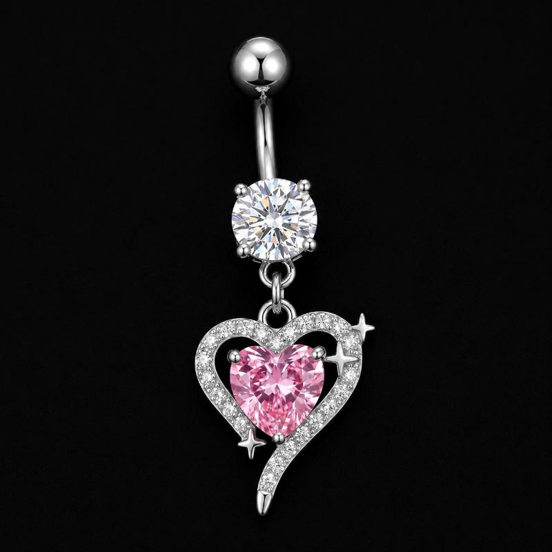 Surgical Steel Belly Button Ring 1Pcs Sparkling Cubic Zirconia Lovely Dangle for Women Girls Birthday Gift Body Piercing Jewelry