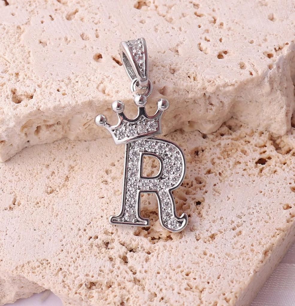 Gold-Plated Crown Rhinestone Letter Pendant Necklace
