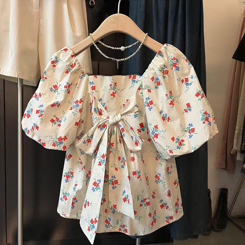 

ZANZEA Женские летние блузки с квадратным вырезом и коротким рукавом с цветочным принтом S