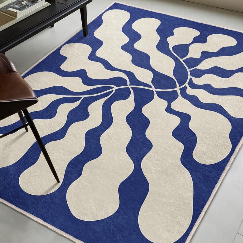 Flowing Blue Ripple Area Rug Abstract Organic Design Modern Square Carpet  Home Accent 60*90cm