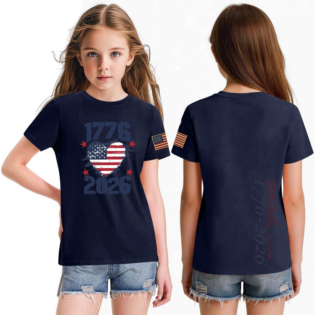 Fashionable Round Neck Short Sleeve Work Clothes Printed Tops For KID Summer Tops