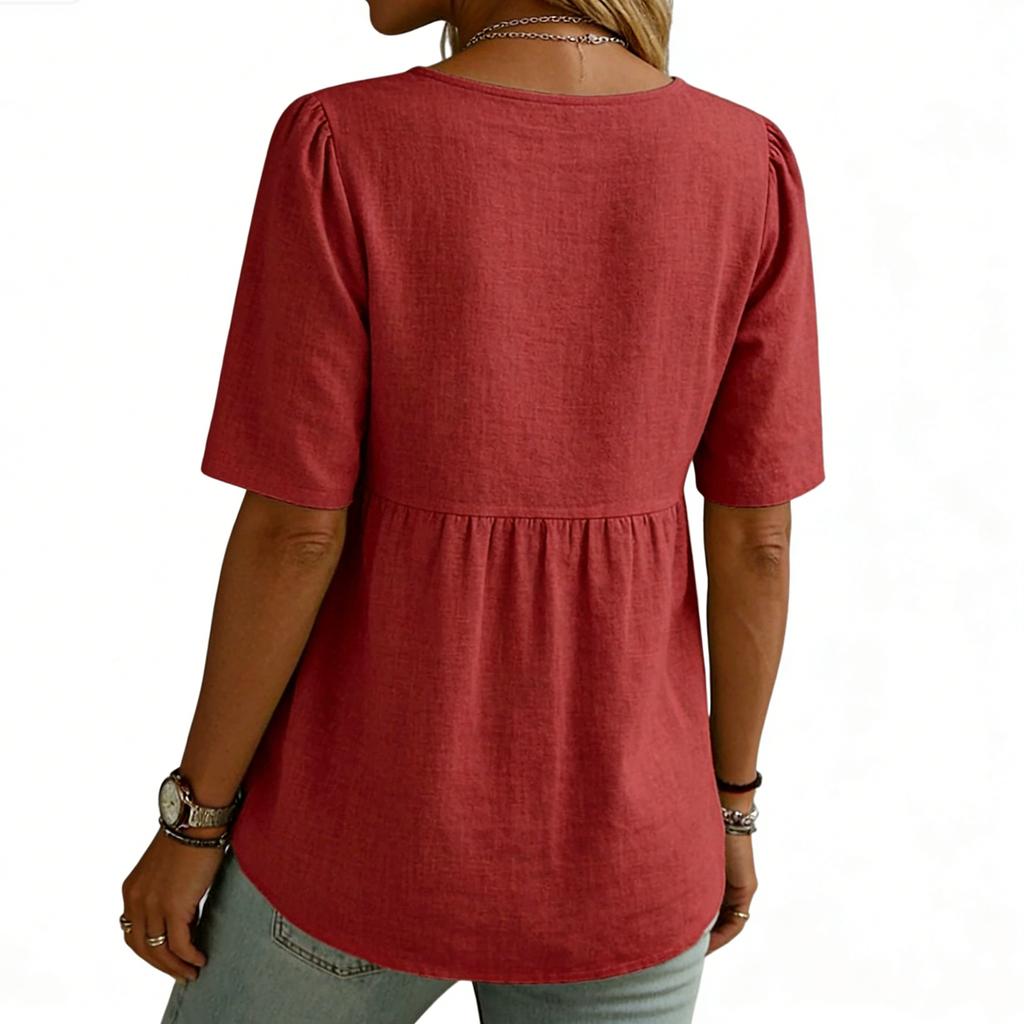 Women's Short-sleeved -color V-neck Stylish Top