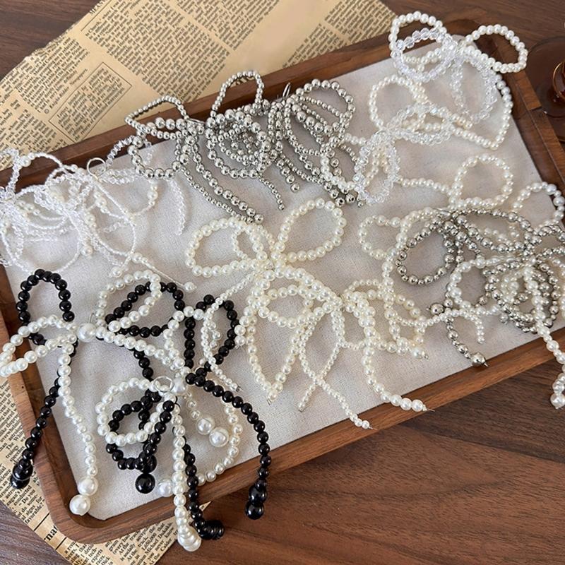Fashionable Pearls and Silver Bead Butterfly Bowknot Pendant Portable Accessory for Parties Supplies and Office Wear