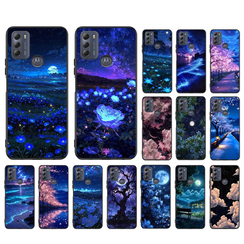 Night Scenery Moon Flower Beach Case For Motorola G Stylus 5G G Play G35 G45 G54 G24 G86 G04S E13 E14 E32 E32S