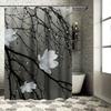 White Flowers On Branches Design Waterproof Shower Curtain Heat Resistant Machine Washable Non-Transparent 180x180cm