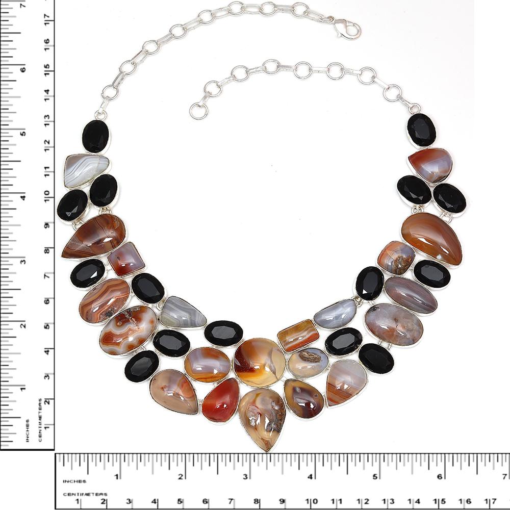 Red Botswana Agate  Black Spinal Jewelry Necklace Set 16-18''