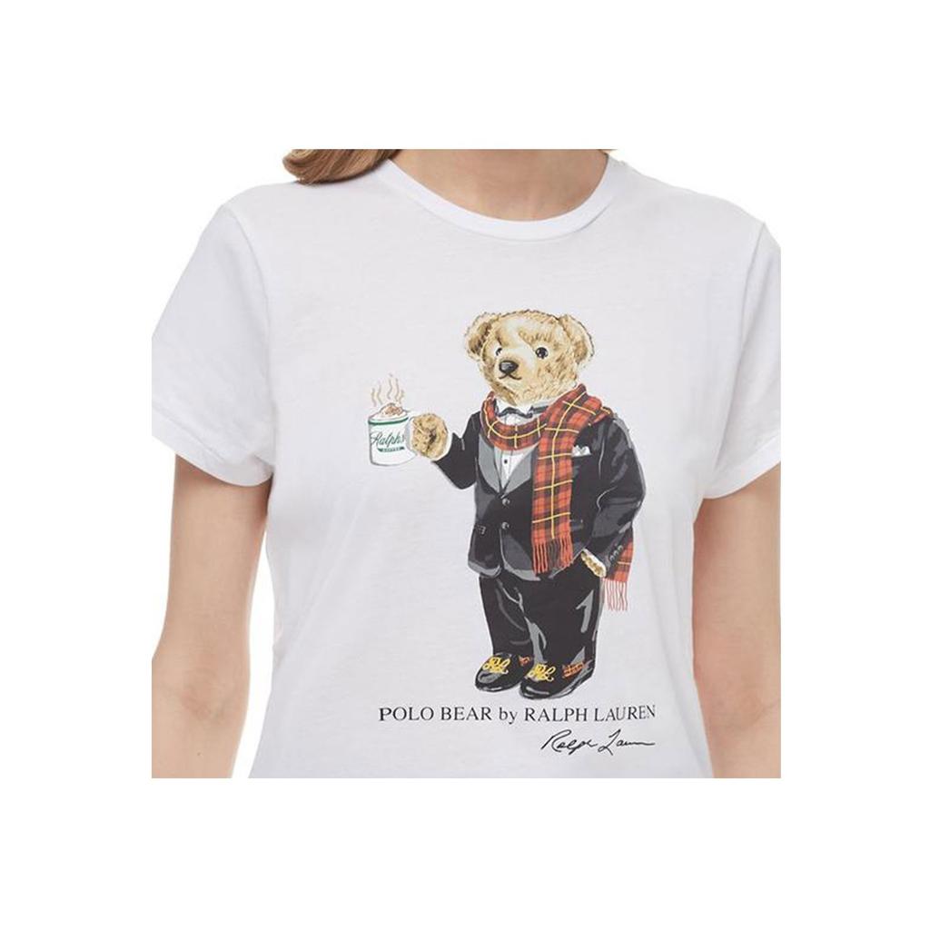 Polo Ralph Lauren Logo Bear Print Casual Crew Neck T-Shirt Women T-Shirts White 211823687-002