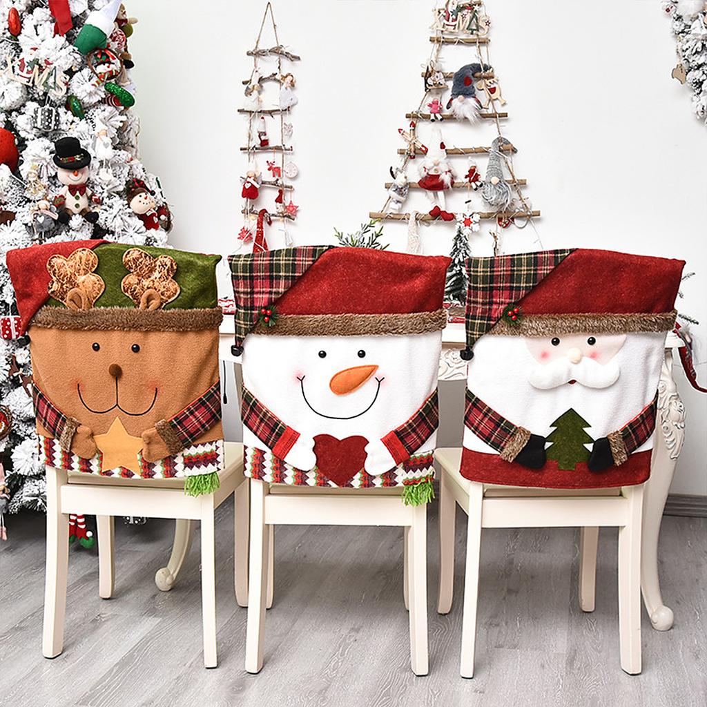 Xmas Chair Back Cover Cartoon Soft Reusable Removable Chair Protectors Cover for Dining Room