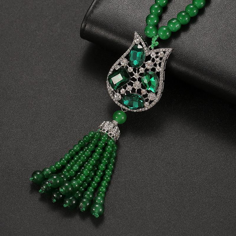 New Chinese Style Retro Versatile Necklace Jewelry Clothing Pendant Green Crystal Pendant