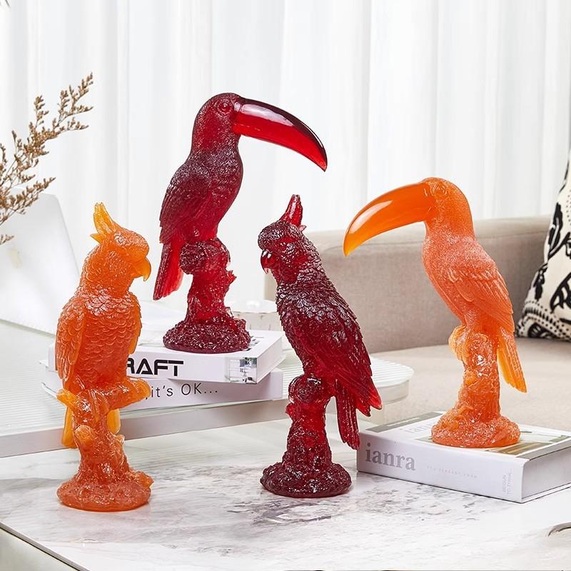 Transparente Papageienornamente Simuliertes Tukanmodell Requisiten Imitation Jade Harzhandwerk Wohnzimmer Schrank High-End Dekoration