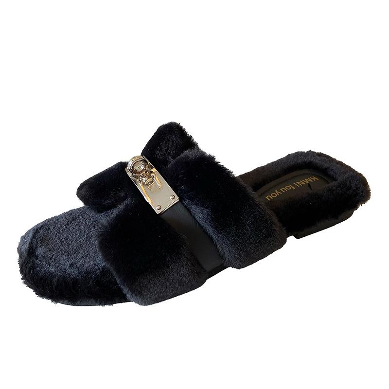 666-8 Korean version of small gold buckle outer wear Mao Mao shoes women's autumn and winter 2025 new thickened plush Mao slippers cotton shoes