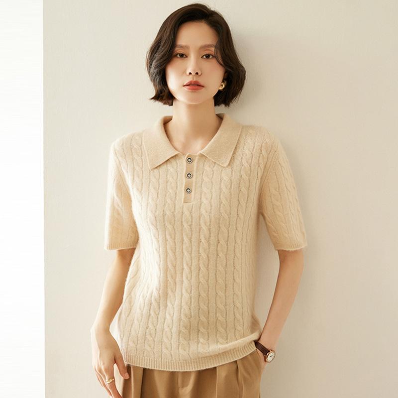 Women's Retro Slim-Fit Cable Knit Polo Top - Spring/Summer 2026 Collection
