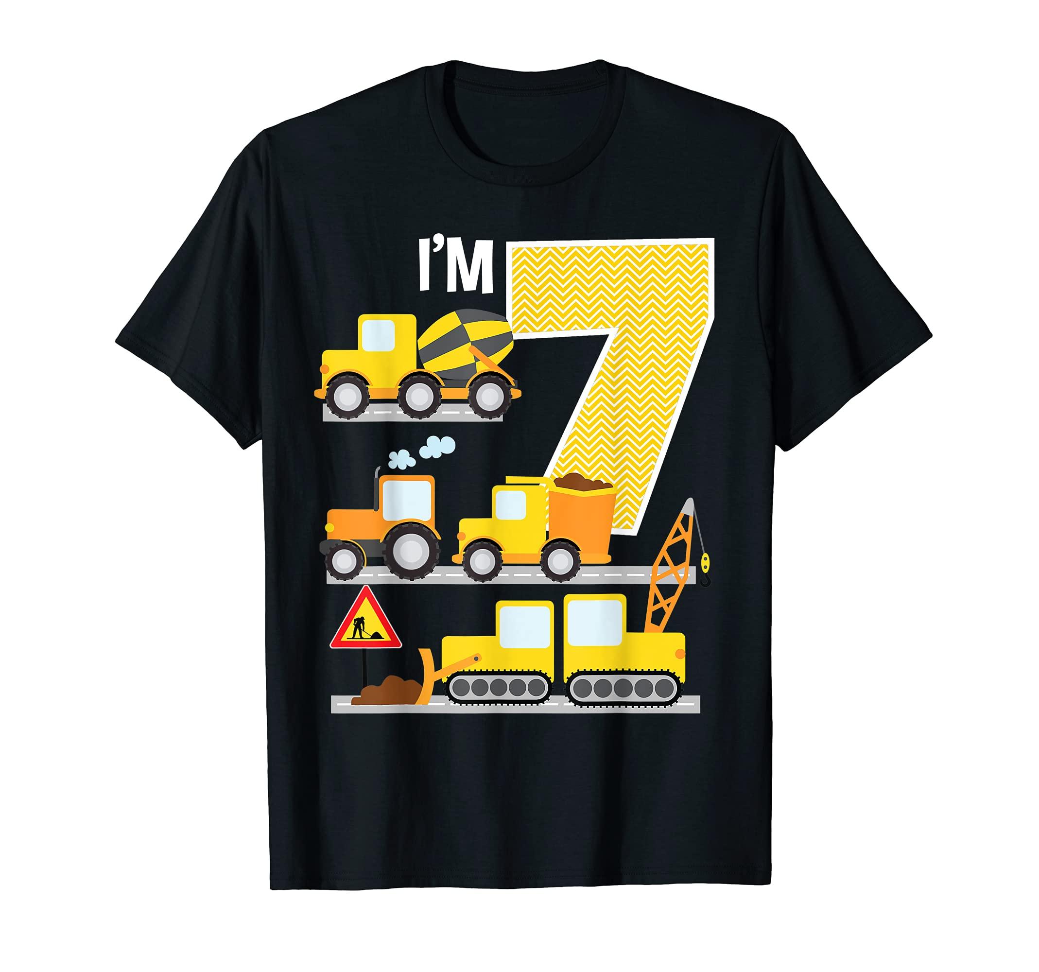 

Construction 7th Birthday Dump Truck Tractor Bulldozer Mixer T-shirt