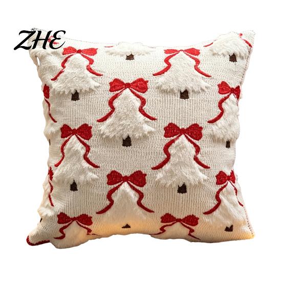 Cozy Knitted Plush Pillow Covers Christmas Pillowcase, 3D Embroidered Design Soft Throw Decorative Cases Cover, Cushion Cover for Holiday Home
